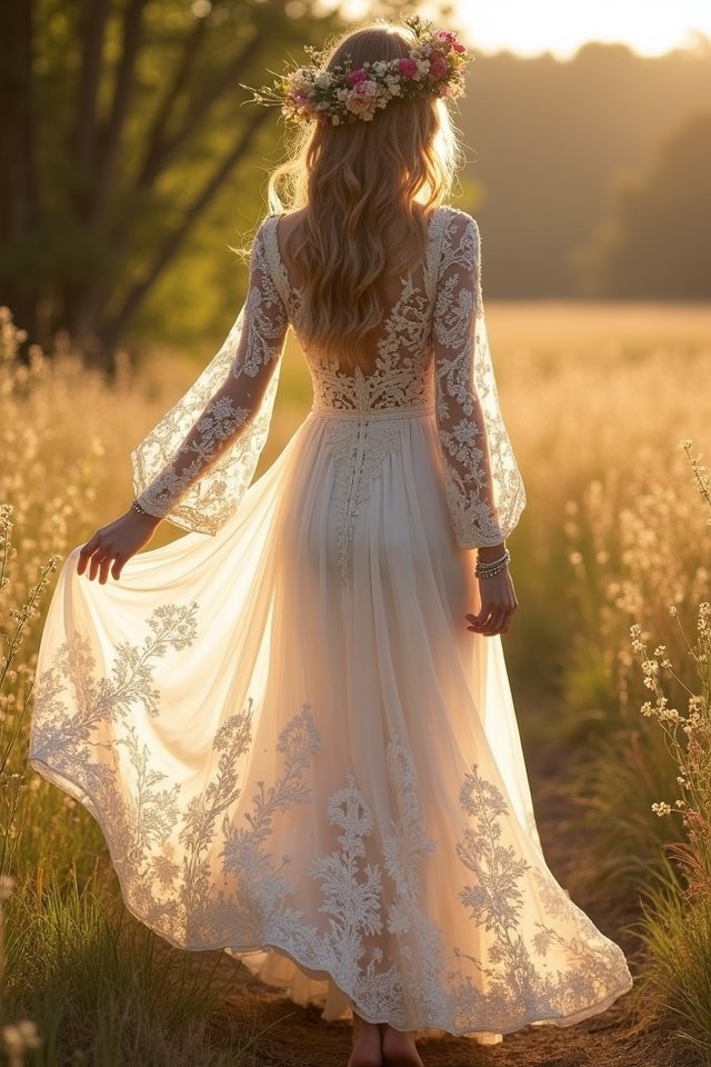 bohemian embroidered wedding gowns