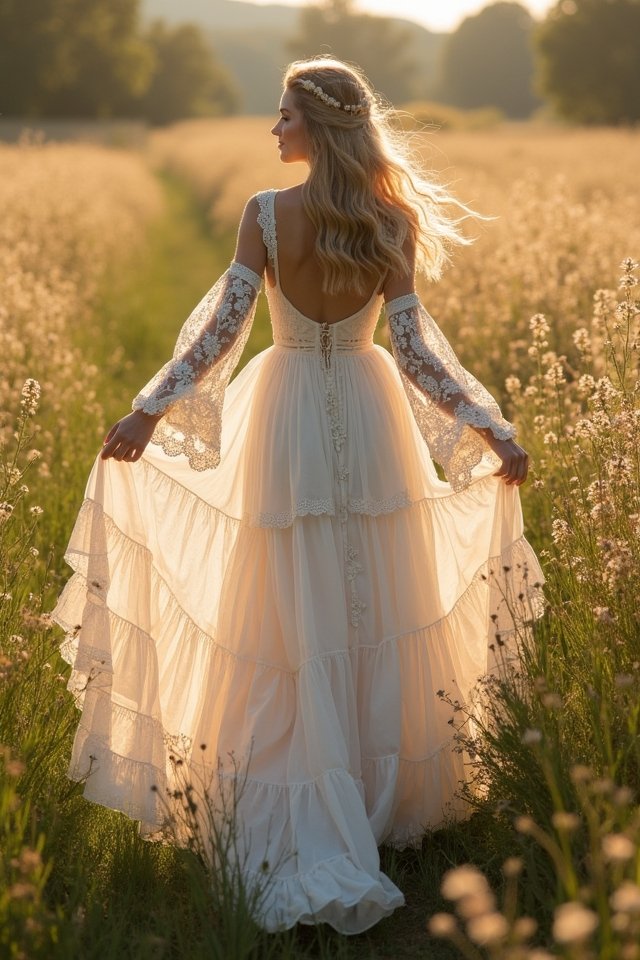 bohemian tiered wedding dress