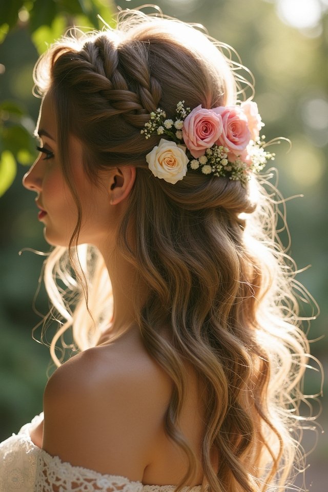 boho braids with flowers