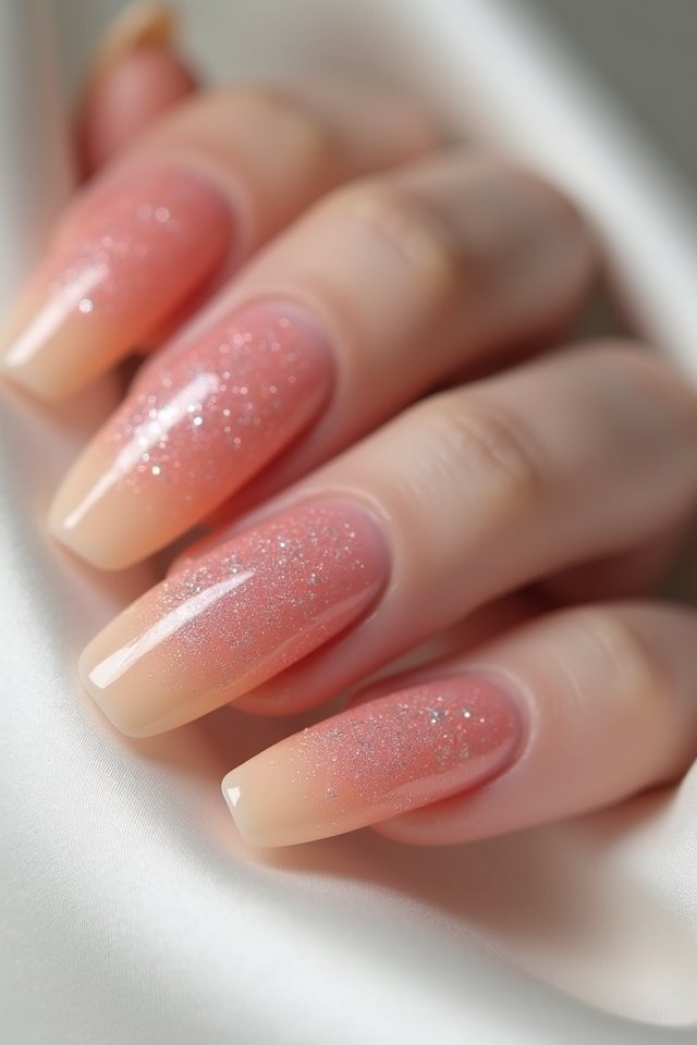 coral ombre nails sparkle
