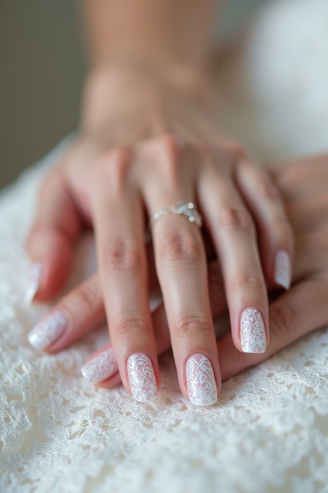 delicate lace bridal nails