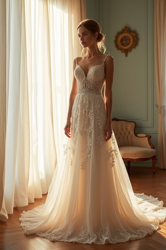 elegant a line lace gown