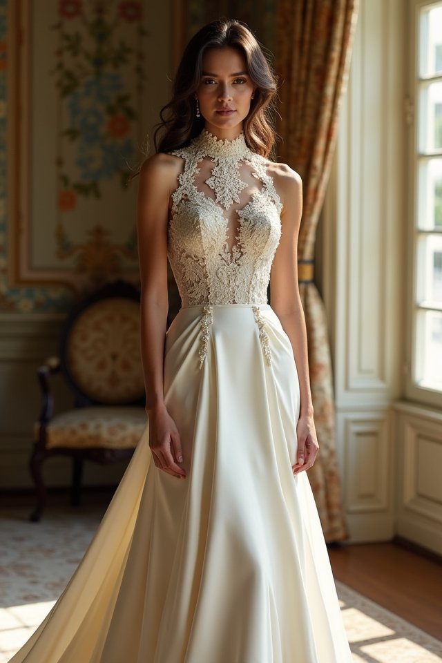 elegant high neck satin