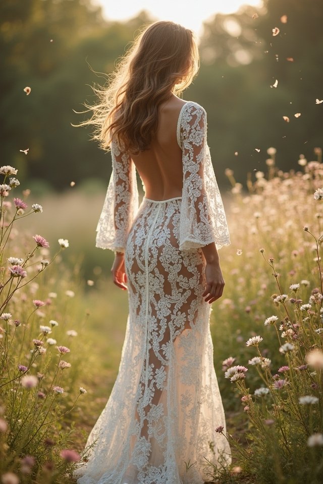elegant lace long sleeve gown