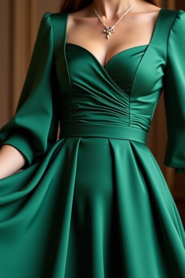 elegant long sleeved satin dress