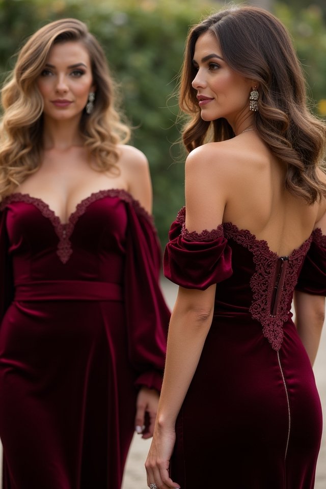 elegant off the shoulder velvet gowns