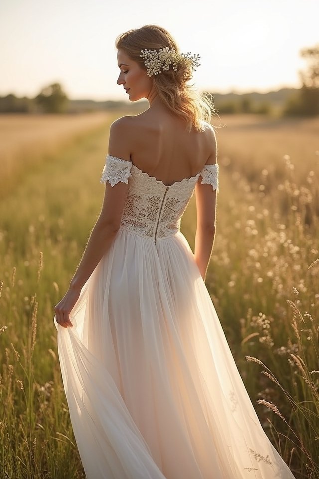 elegant off the shoulder wedding dress