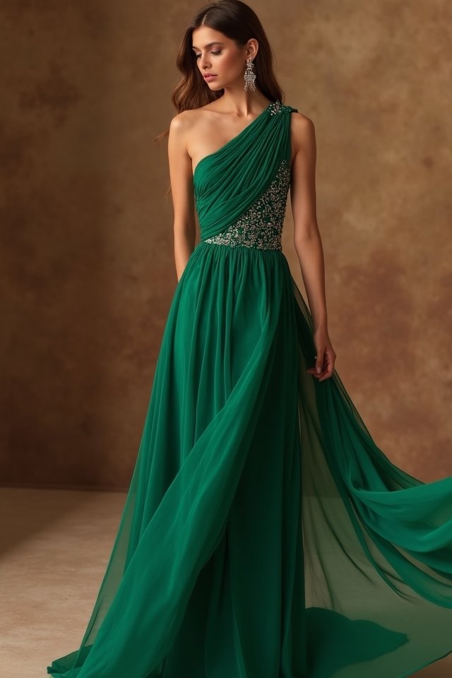 elegant one shoulder gown styling
