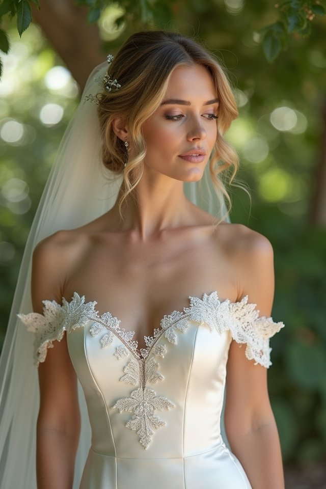 elegant satin off the shoulder dress