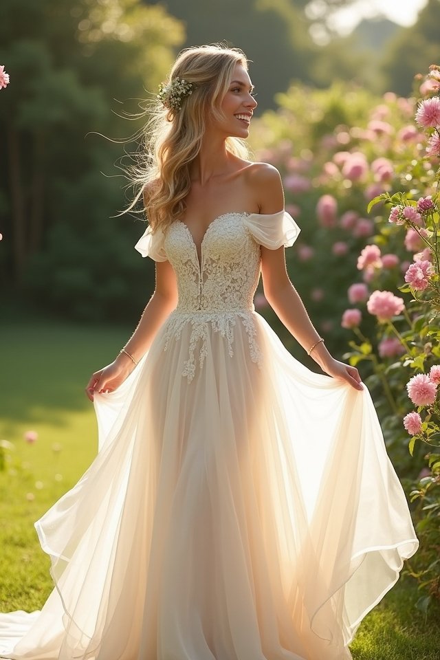 ethereal off shoulder wedding gowns
