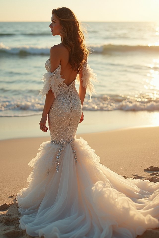 feathered sleeves for elegance