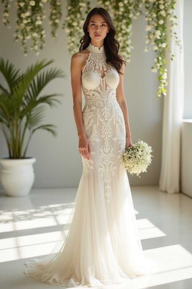 high neck wedding elegance