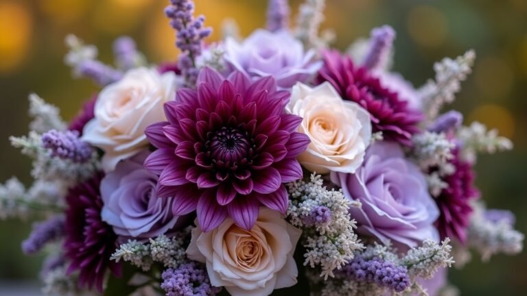 lilac and plum floral arrangements