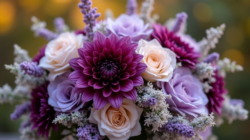 lilac and plum floral arrangements