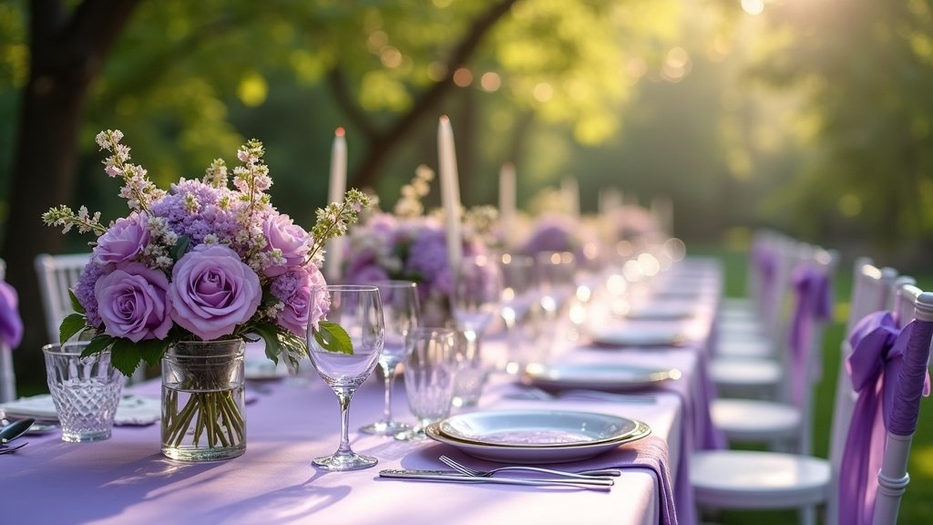 lilac themed spring wedding decor