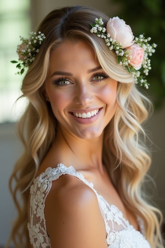 loose waves with flowers