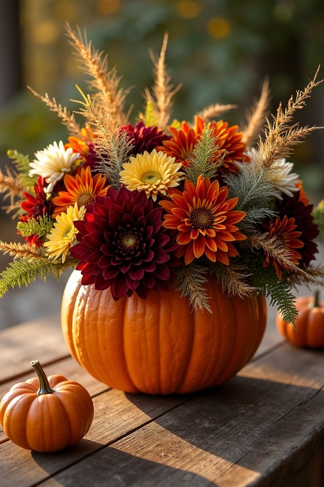 pumpkin inspired autumn floral arrangements