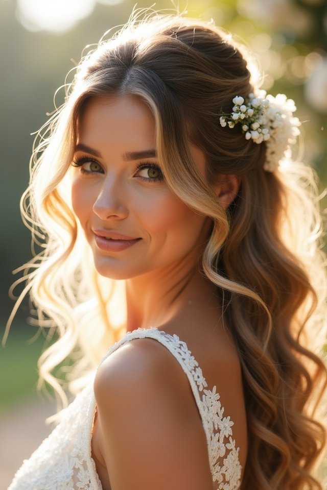 romantic half up curls style