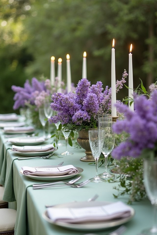 sage green purple bouquets