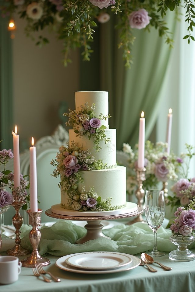 sage green purple florals