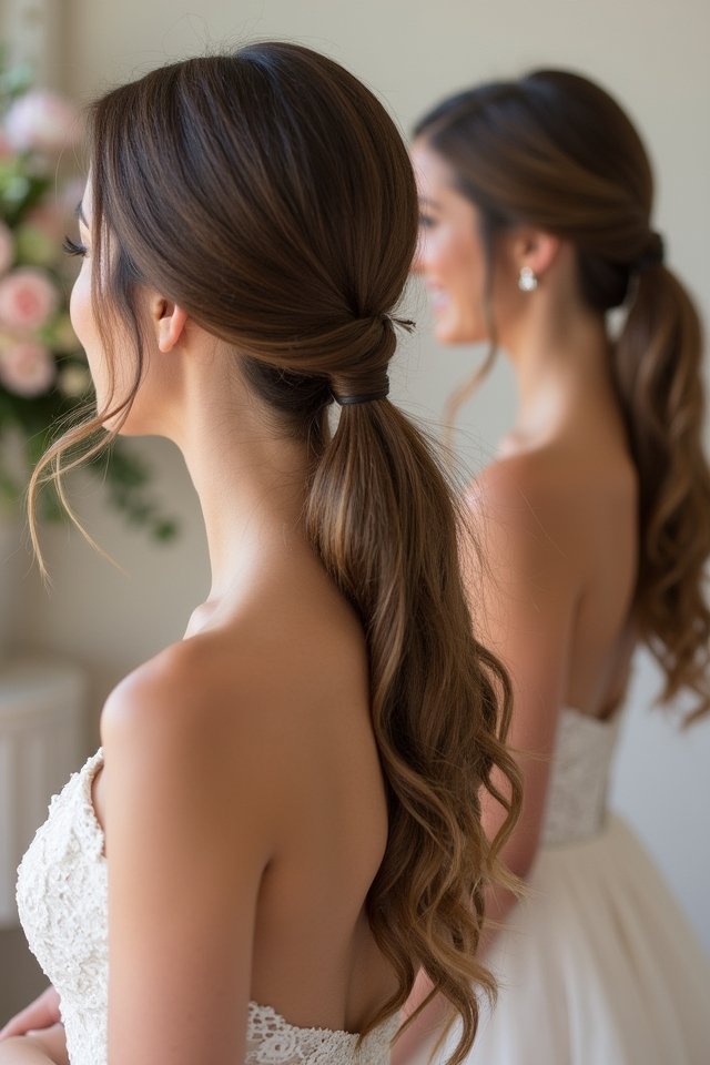 sleek shiny low ponytail