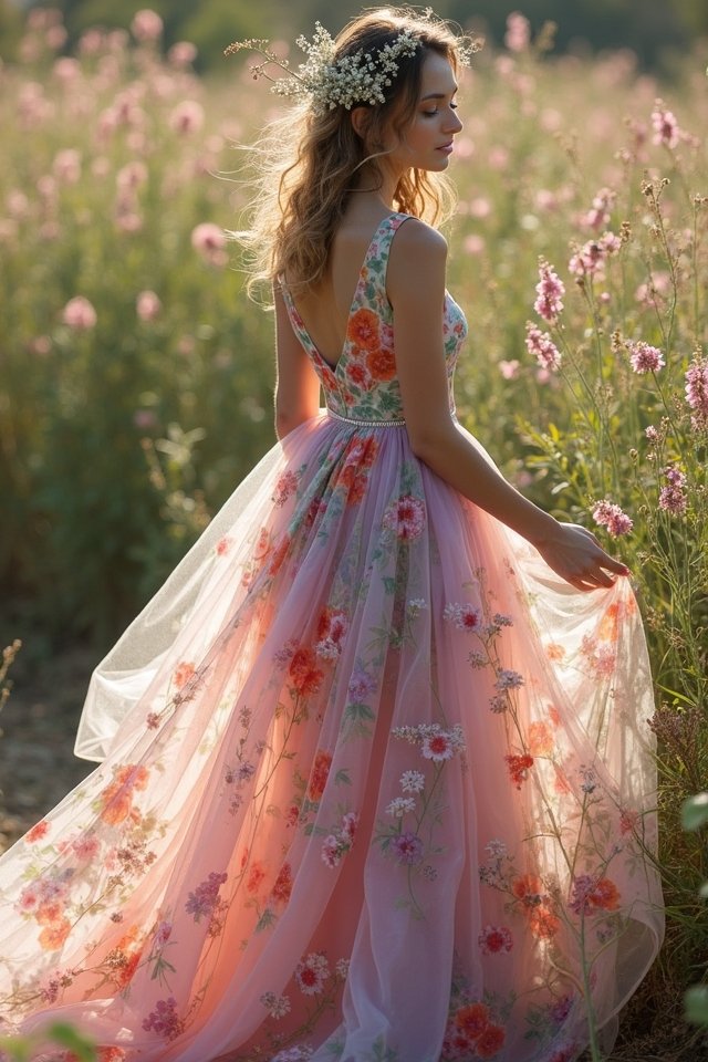 vibrant floral wedding dress