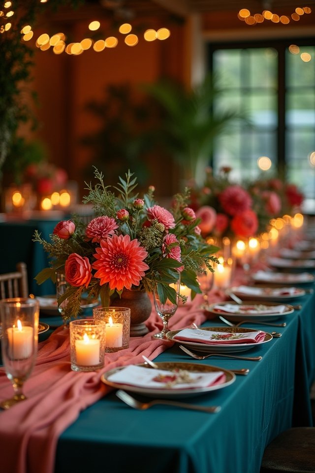 vibrant teal and coral
