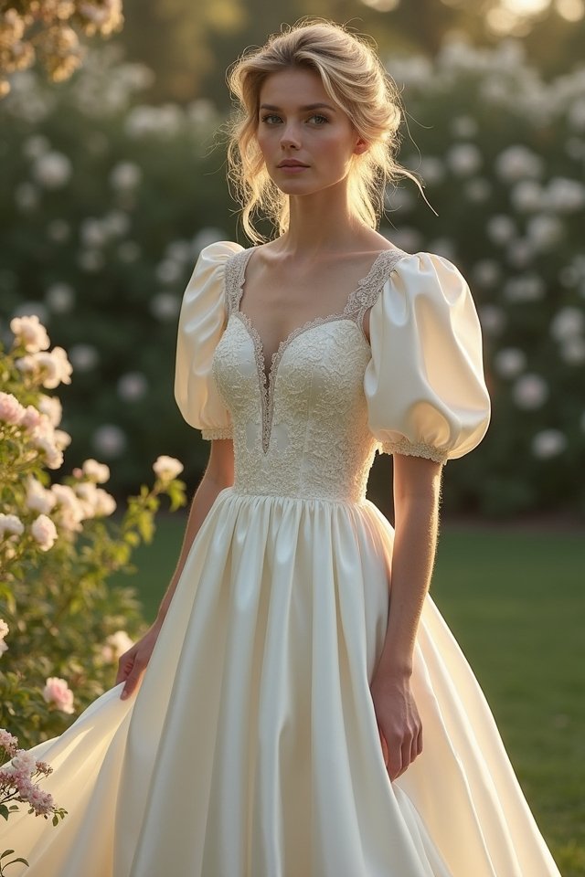 vintage satin puff sleeves