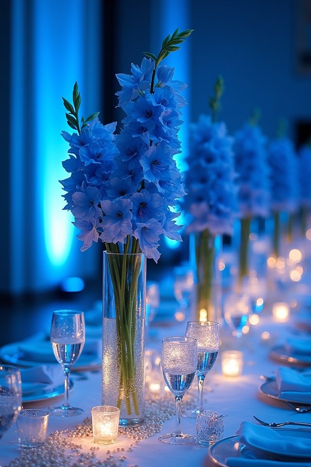 whimsical blue floral displays