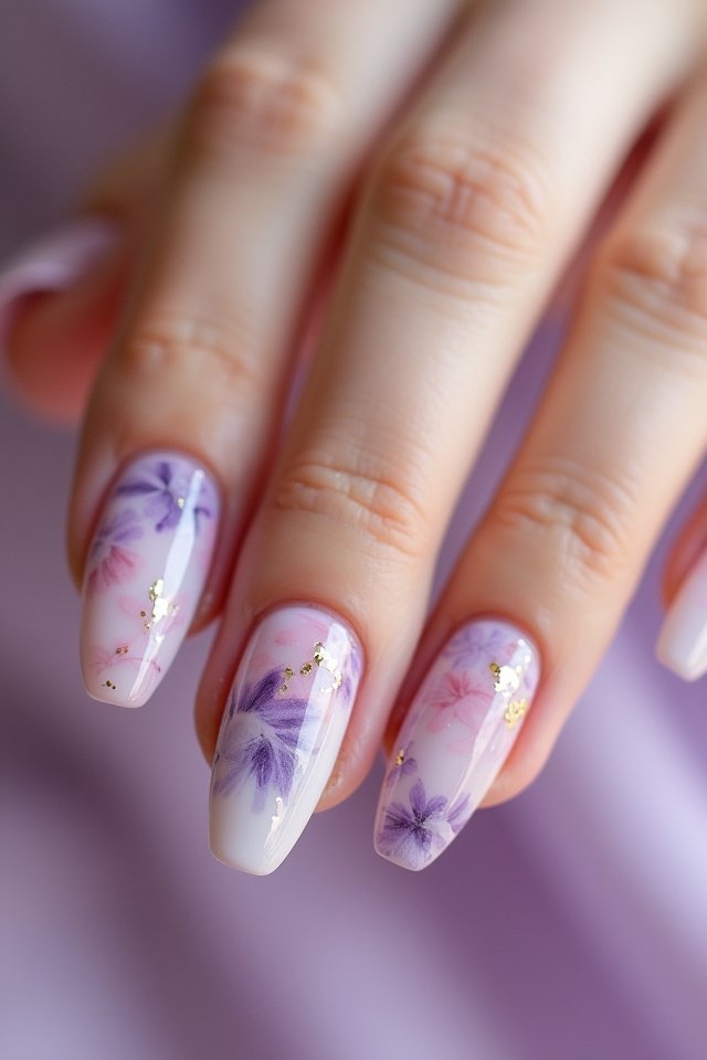 whimsical watercolor bridal nails