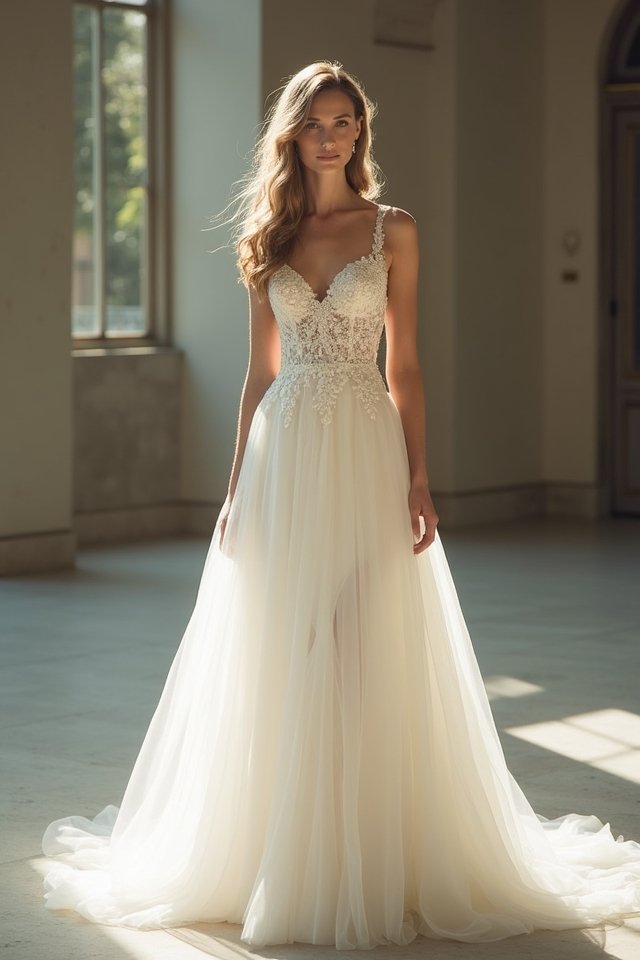 a line gown lace accents