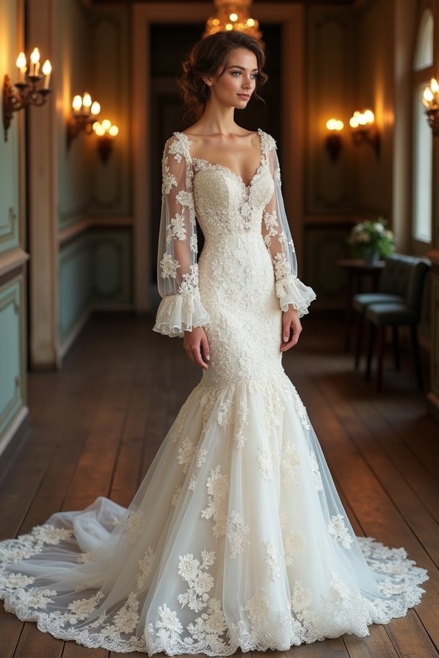 antique mermaid wedding dress