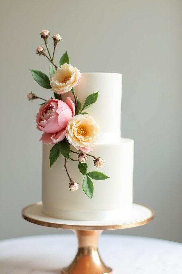 asymmetrical floral tiered cake