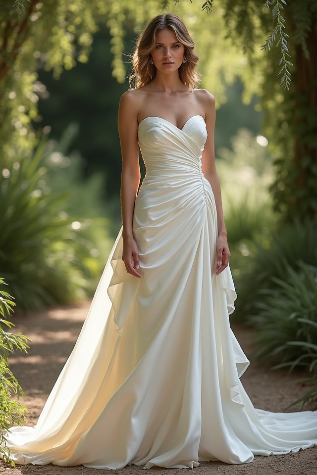 asymmetrical satin wedding dress