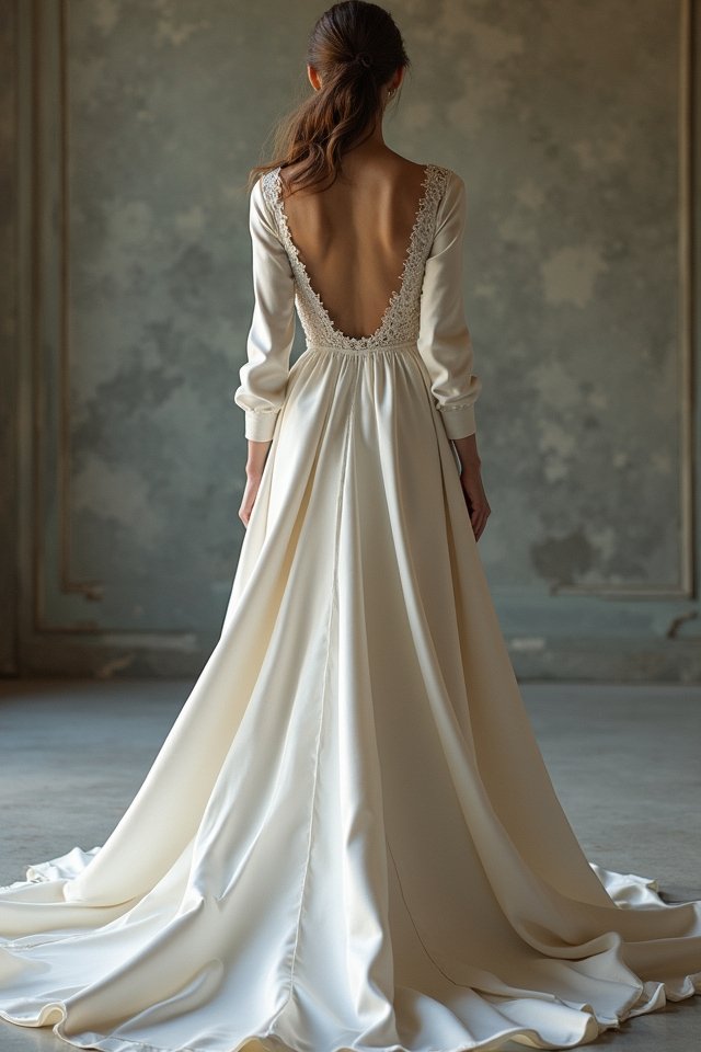 asymmetrical satin wedding gown