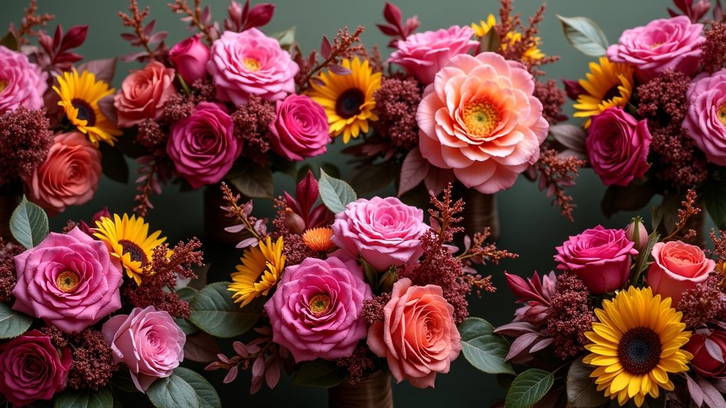 autumn bouquets with pink