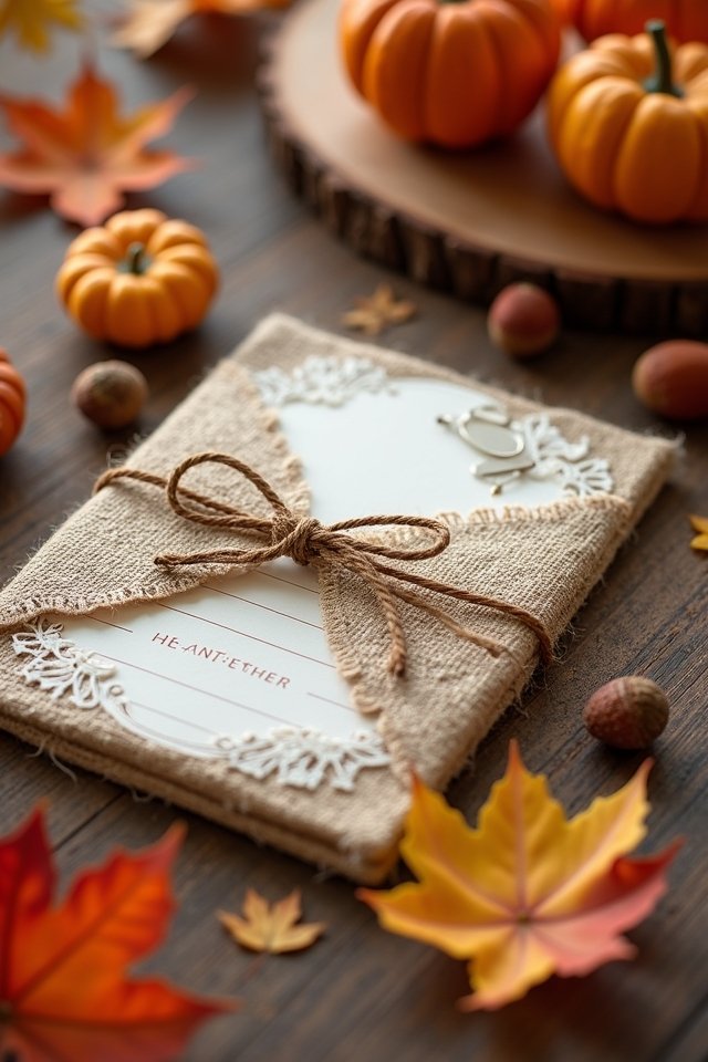 autumn lace burlap invitations