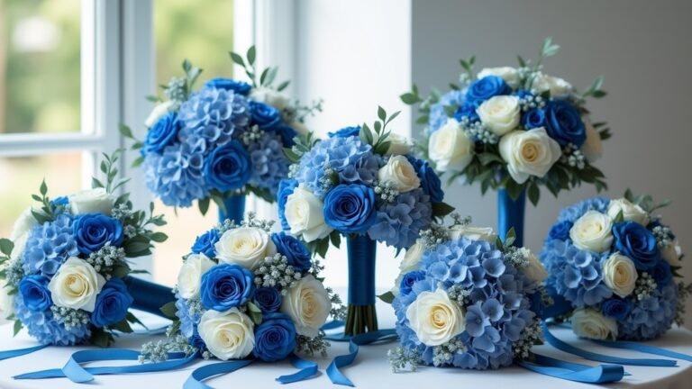blue and white bouquets