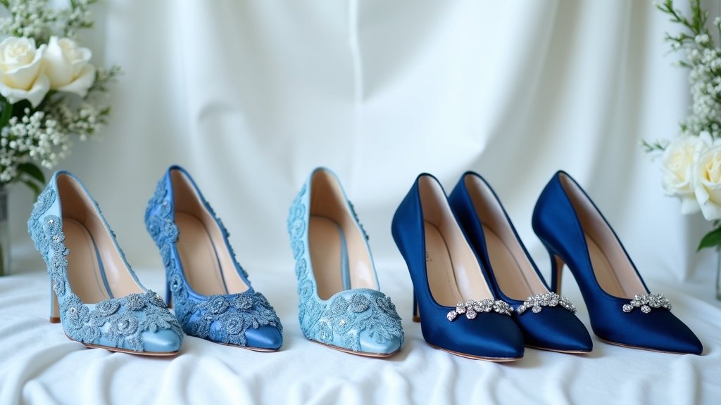 blue bridal wedding shoes