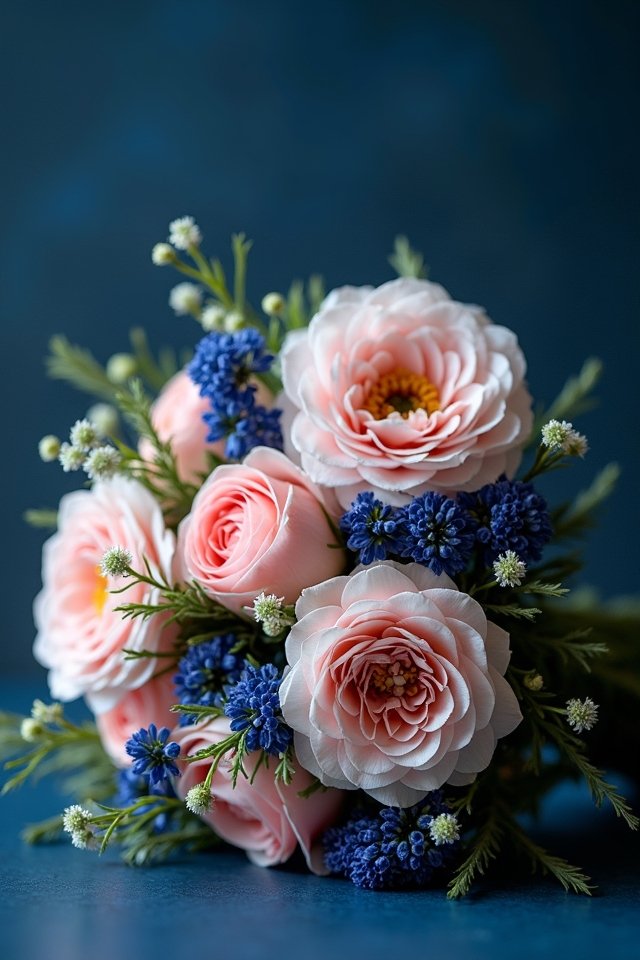 blush and navy bouquet elegance