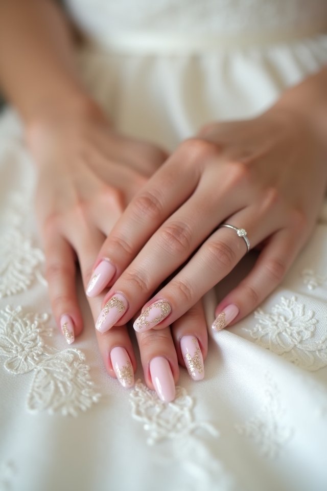 blush pink glittering nails