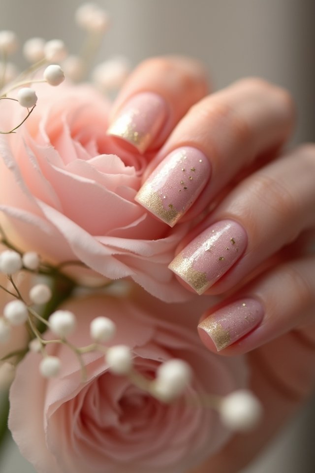 blush pink gold flakes