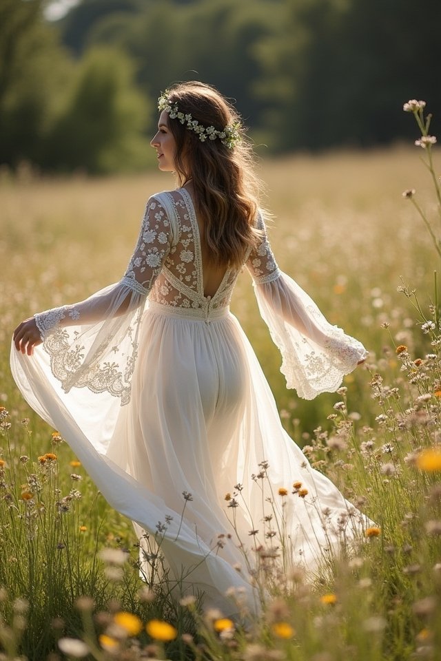 bohemian bell sleeve wedding dress