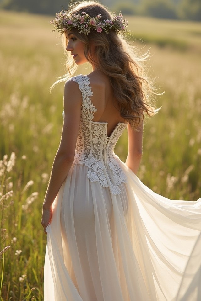 bohemian corset wedding dress