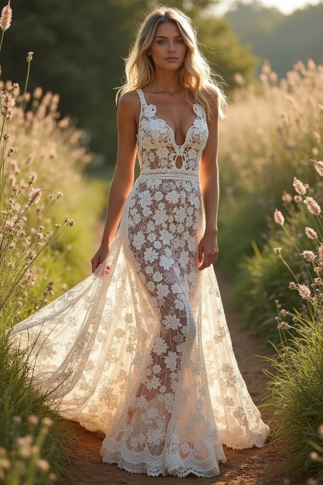 bohemian crochet lace gown