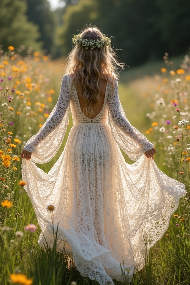 bohemian crochet wedding dress