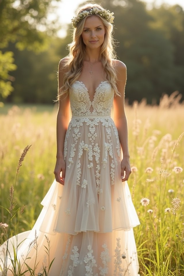 bohemian floral bridal gown