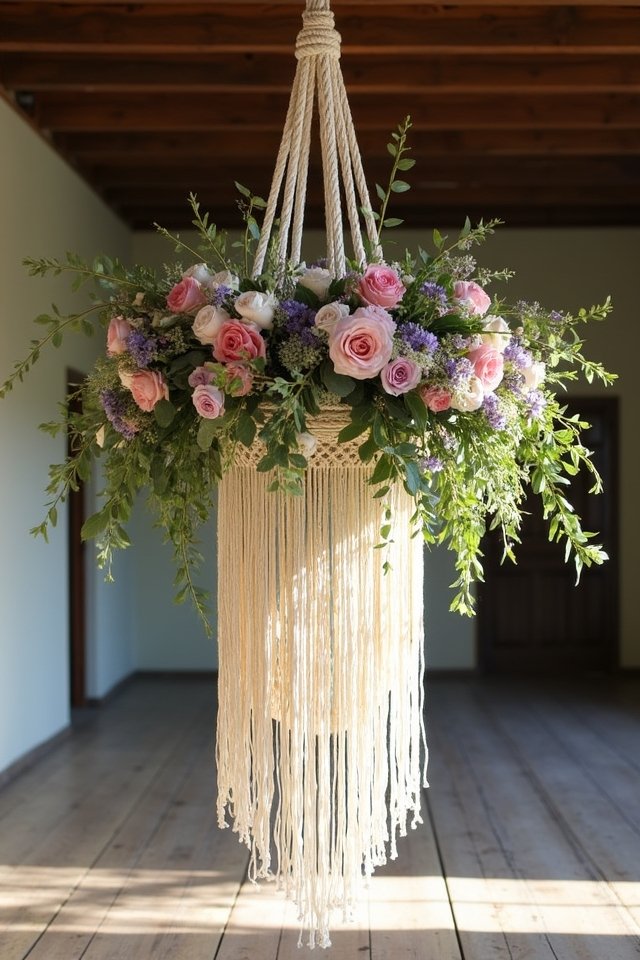 bohemian floral macrame chandelier