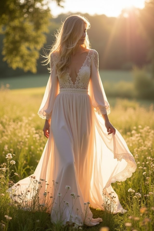 bohemian flowing chiffon gown