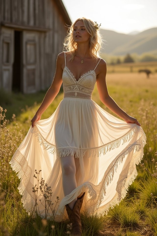bohemian high low wedding dress